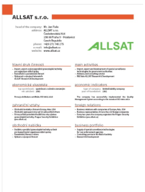 Profile from the DSIA catalogue – CZ | EN